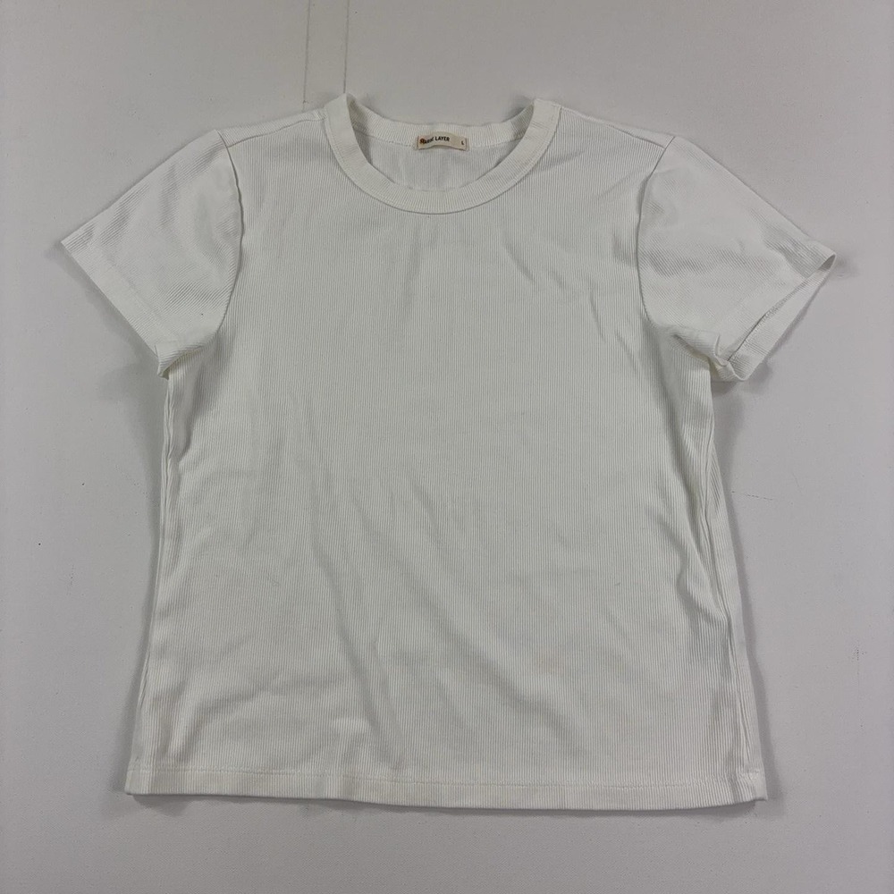 Marine Layer T-Shirt Womens Large White Crew Neck Short Sleeve Ribbed Modal Top